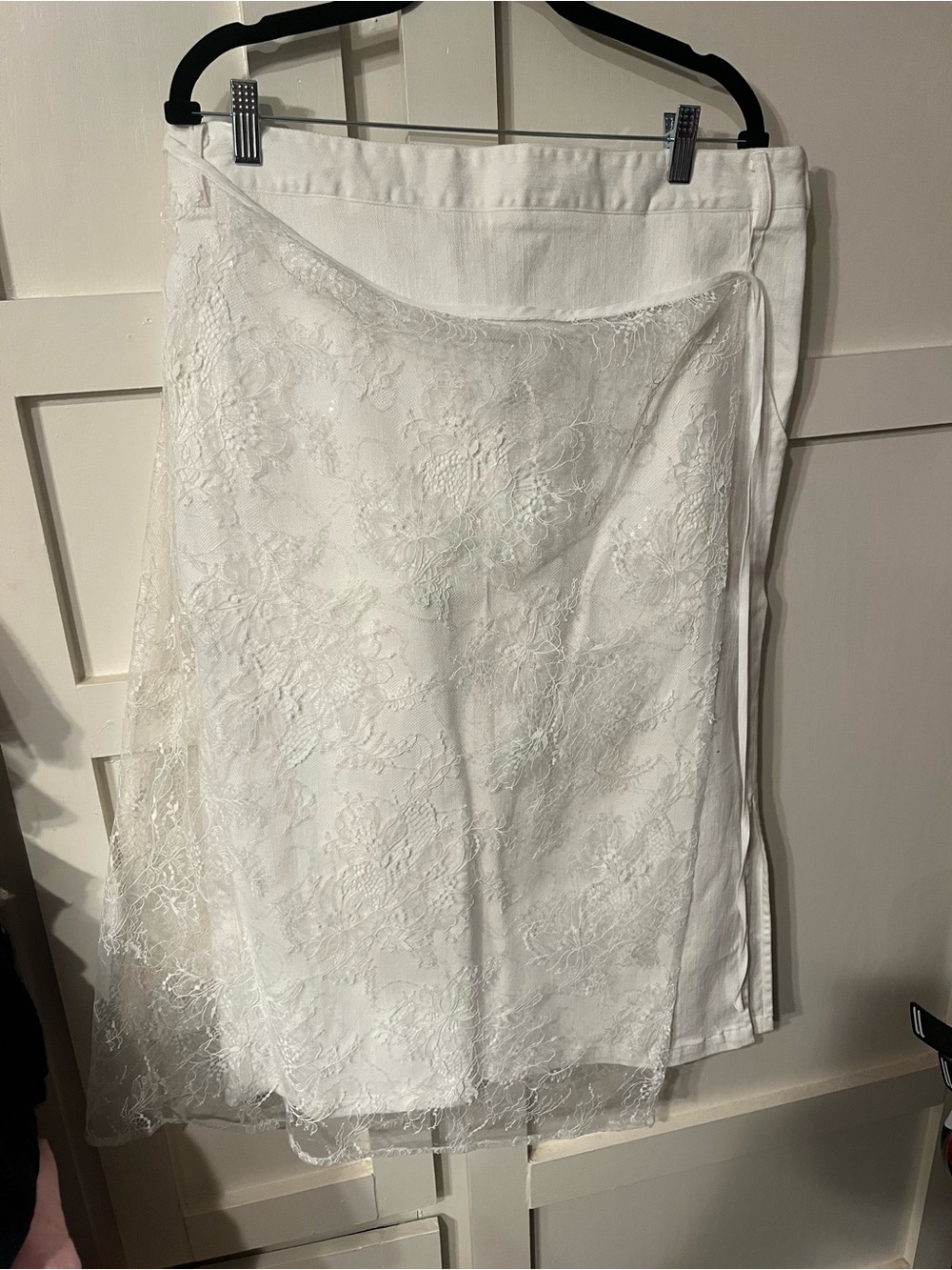 NWOT.  White Lace Overlay Denim Pencil Skirt.